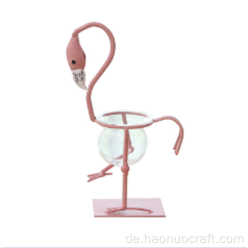 Tischdeko Metall Pink Flamingo Glas Übertopf